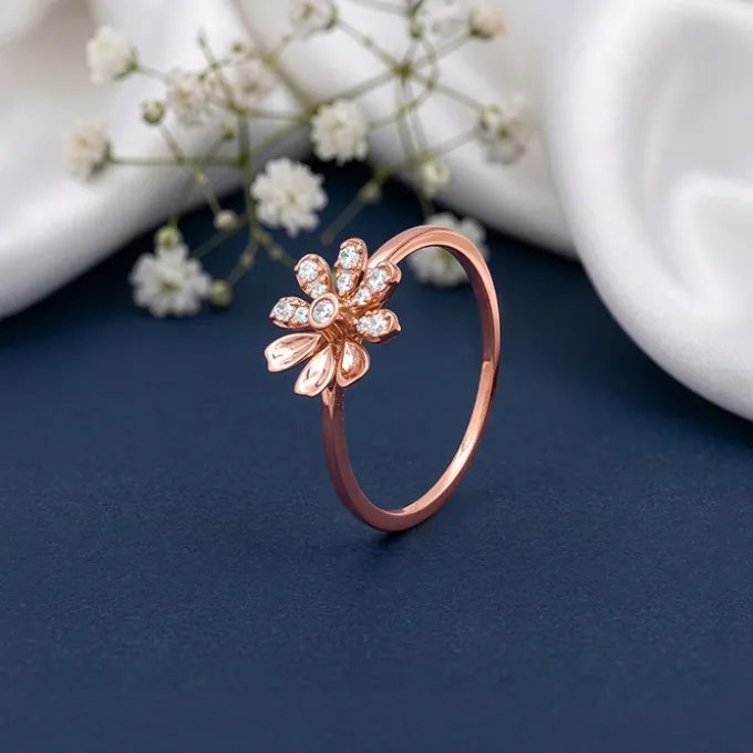 Rose Gold Floral Face Ring (Size 12)