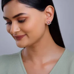 Rose Gold Floral Grace Heart Studs
