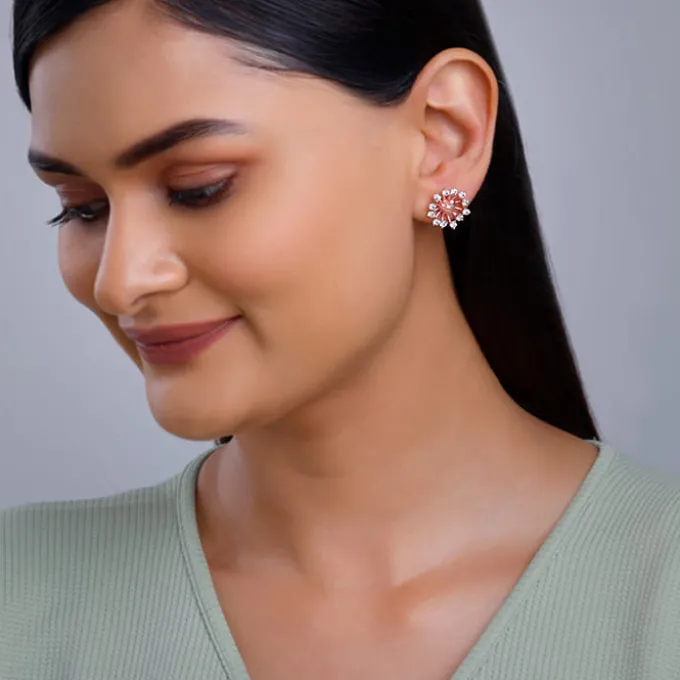 Rose Gold Floral Grace Heart Studs