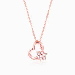 Rose Gold Floral Heart Pendant With Link Chain