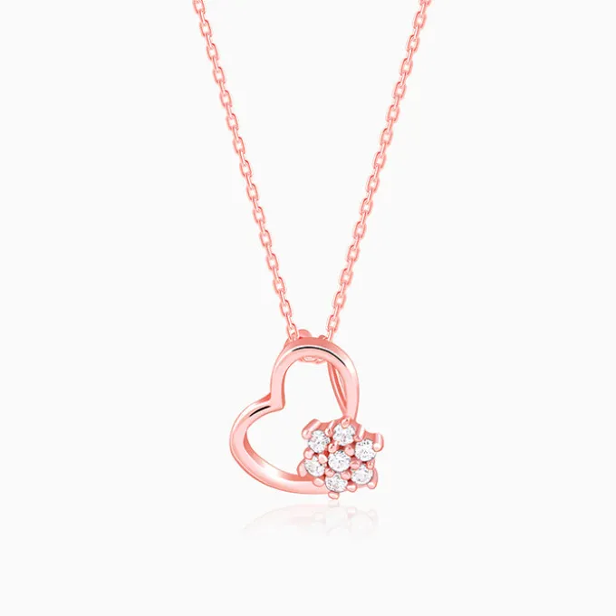 Rose Gold Floral Heart Pendant With Link Chain