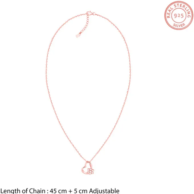 Rose Gold Floral Heart Pendant With Link Chain