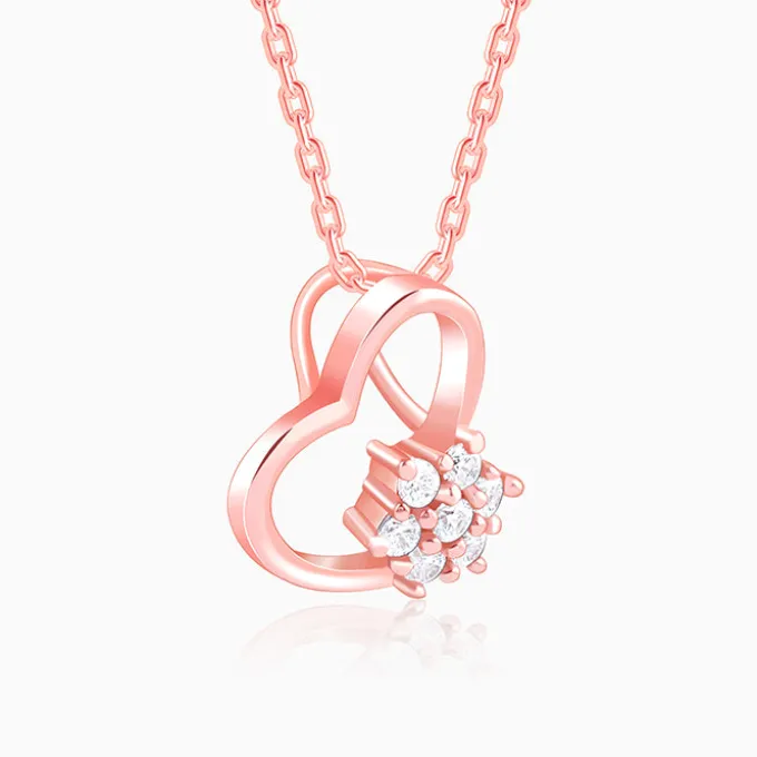 Rose Gold Floral Heart Pendant With Link Chain