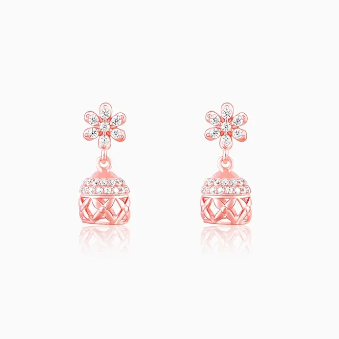 Rose Gold Floral Jaali Jhumki Earrings
