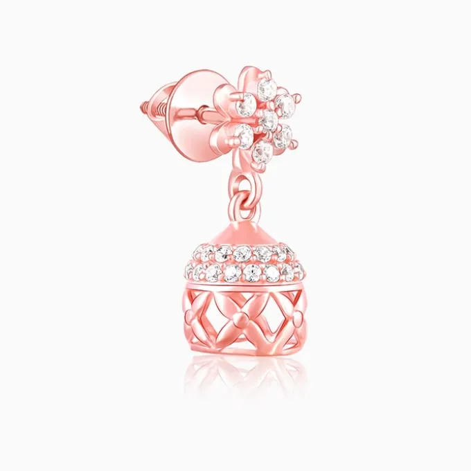 Rose Gold Floral Jaali Jhumki Earrings