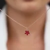 Rose Gold Floral Red Pendant with Link Chain