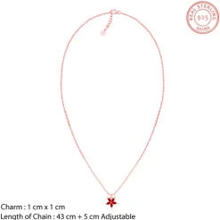 Rose Gold Floral Red Pendant with Link Chain