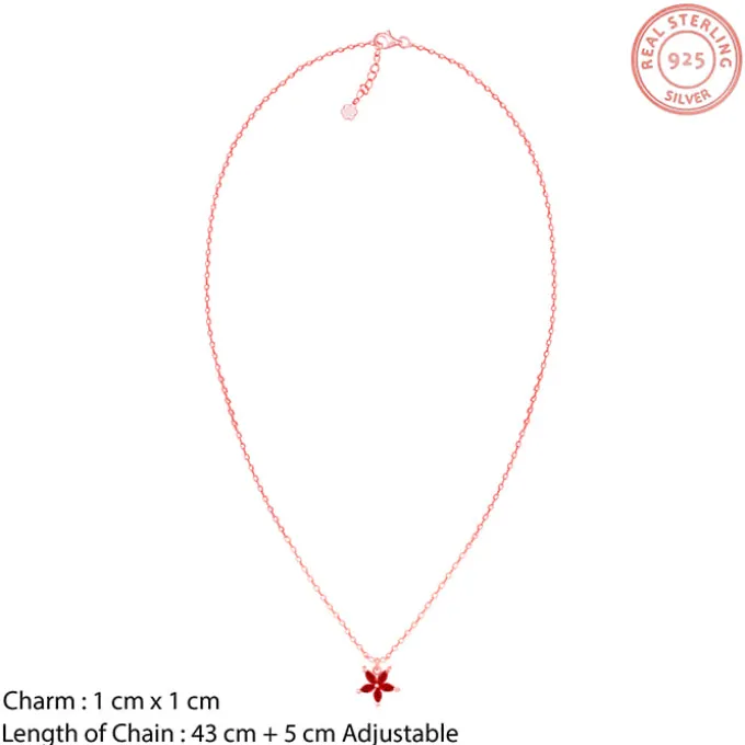 Rose Gold Floral Red Pendant with Link Chain