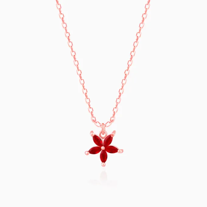 Rose Gold Floral Red Pendant with Link Chain