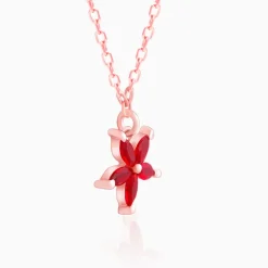 Rose Gold Floral Red Pendant with Link Chain