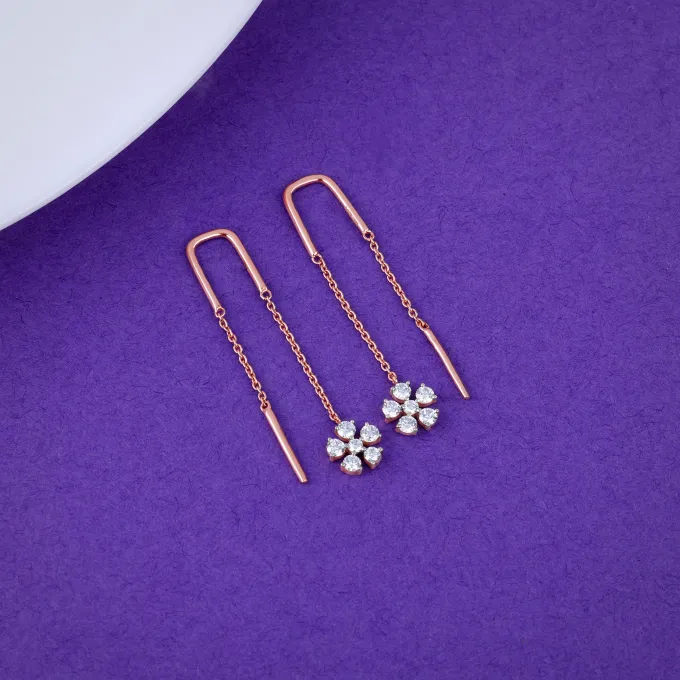 Rose Gold Floral Sui Dhaga Lab Grown Diamond Earrings
