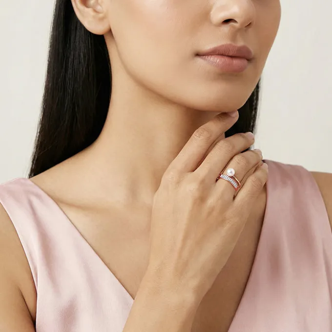 Rose Gold Grace Pearl Bypass Ring