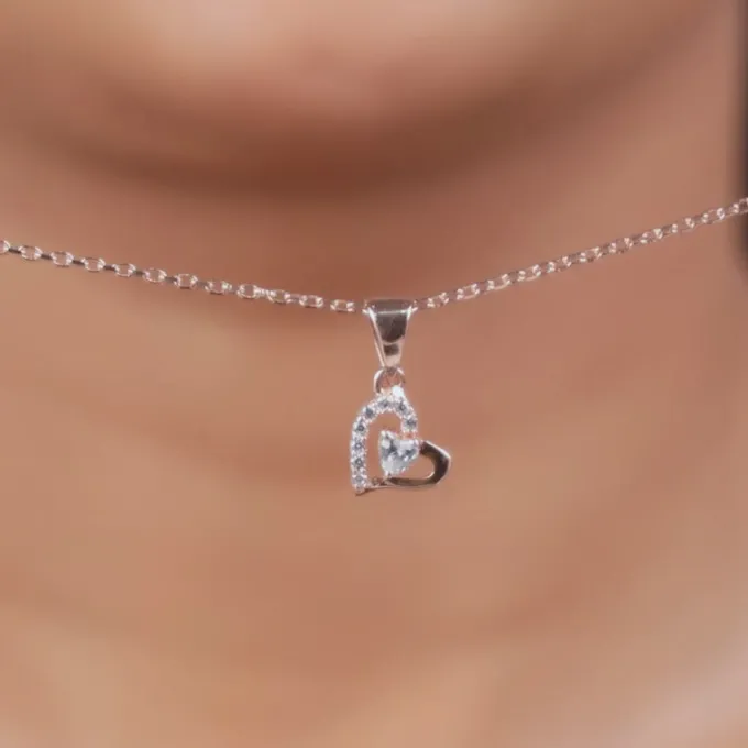Rose Gold Heart Glow Pendant with Link Chain