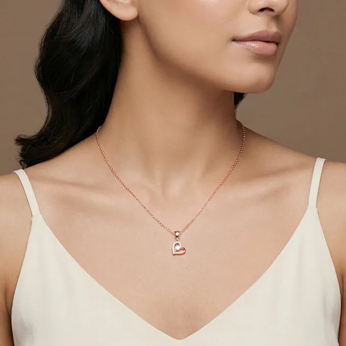 Rose Gold Heart Glow Pendant with Link Chain
