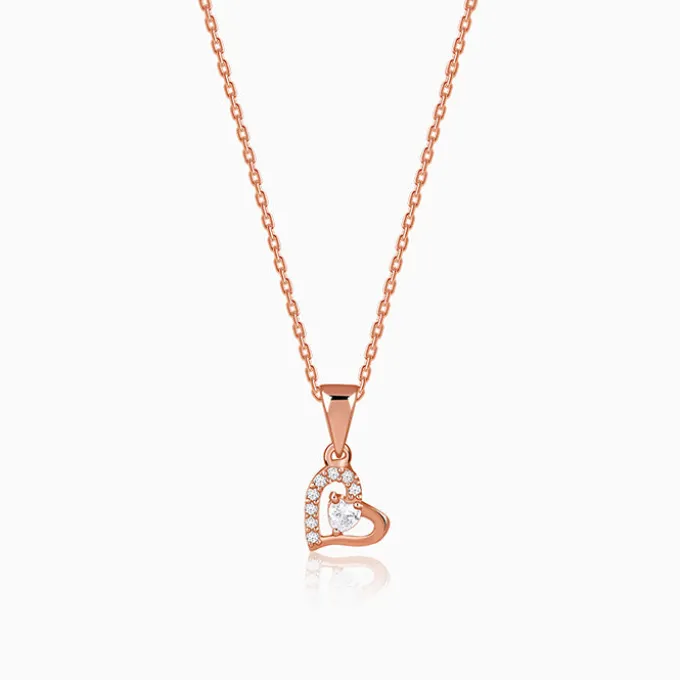 Rose Gold Heart Glow Pendant with Link Chain