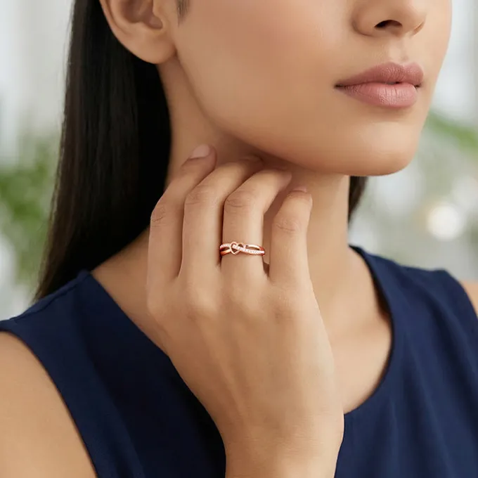 Rose Gold Heart Interlock Ring