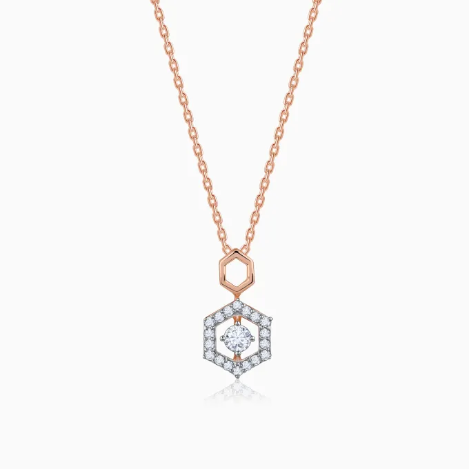 Rose Gold Hexagon Diamond Pendant
