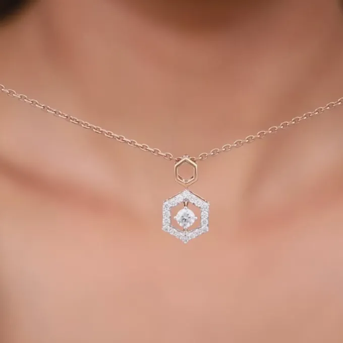 Rose Gold Hexagon Diamond Pendant