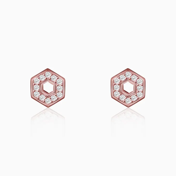 Rose Gold Hexagon Geometry Earrings