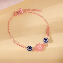 Rose Gold Hindi Initial Evil Eye Bracelet