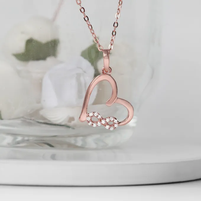 Rose Gold Infinity Heart Pendant with Link Chain