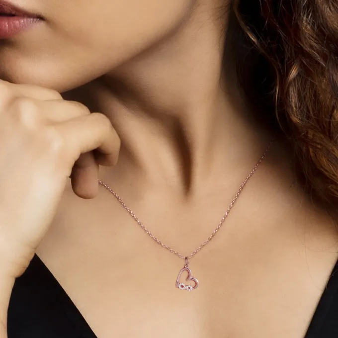 Rose Gold Infinity Heart Pendant with Link Chain
