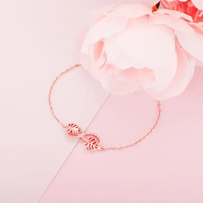 Rose Gold Intertwined Leaves Bracelet
