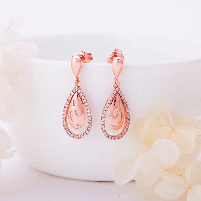 Rose Gold Intricate Teardrop Earrings