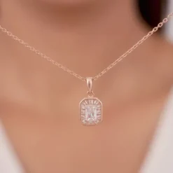 Rose Gold Joyful Square Pendant With Link Chain