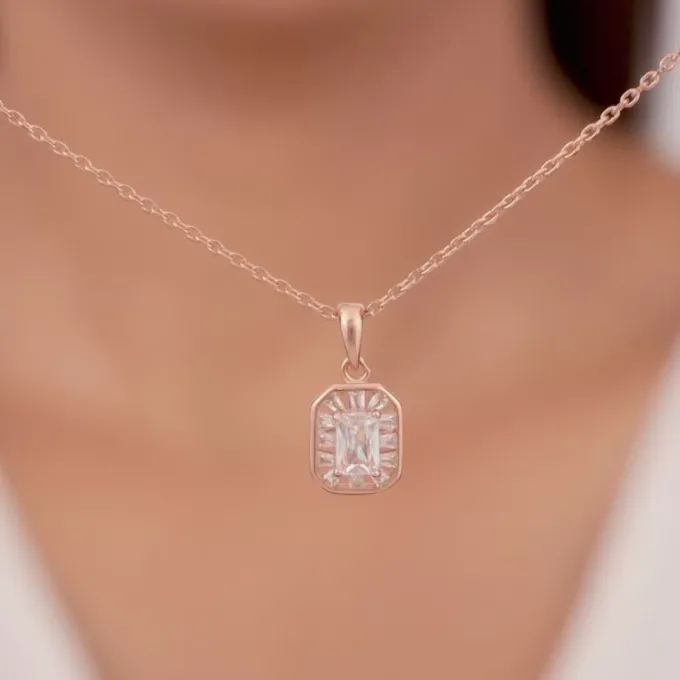 Rose Gold Joyful Square Pendant With Link Chain