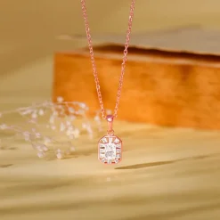 Rose Gold Joyful Square Pendant With Link Chain