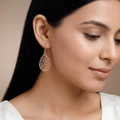 Rose Gold Lattice Teardrop Filigree Earrings