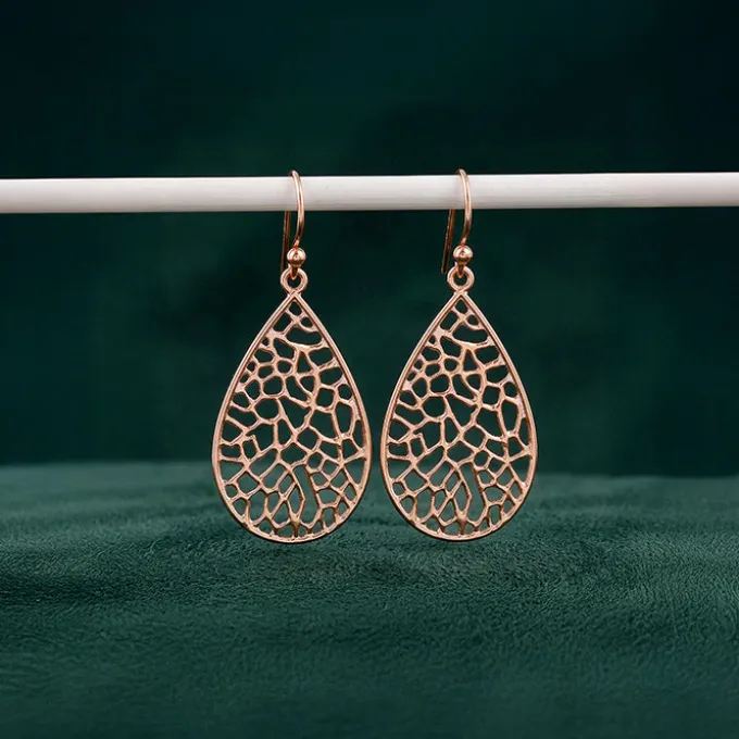 Rose Gold Lattice Teardrop Filigree Earrings