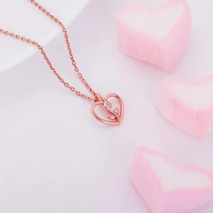 Rose Gold Leaf Me More Heart Pendant with Link Chain