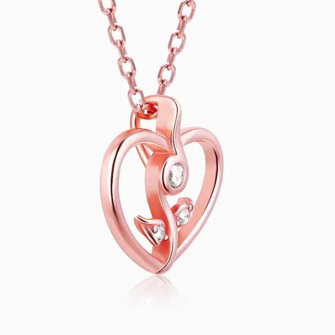 Rose Gold Leaf Me More Heart Pendant with Link Chain