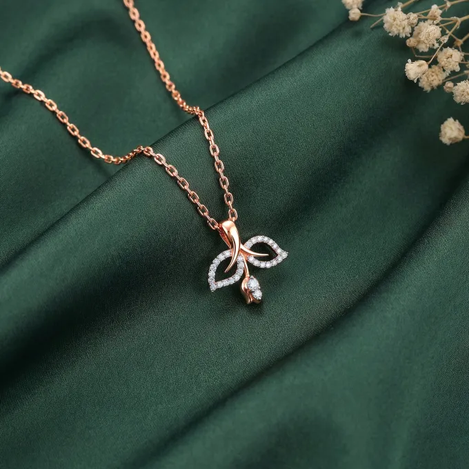Rose Gold Leafline Rose Lab Grown Diamond Pendant