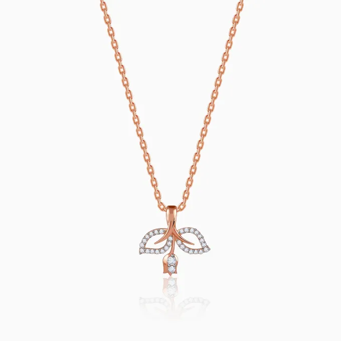 Rose Gold Leafline Rose Lab Grown Diamond Pendant