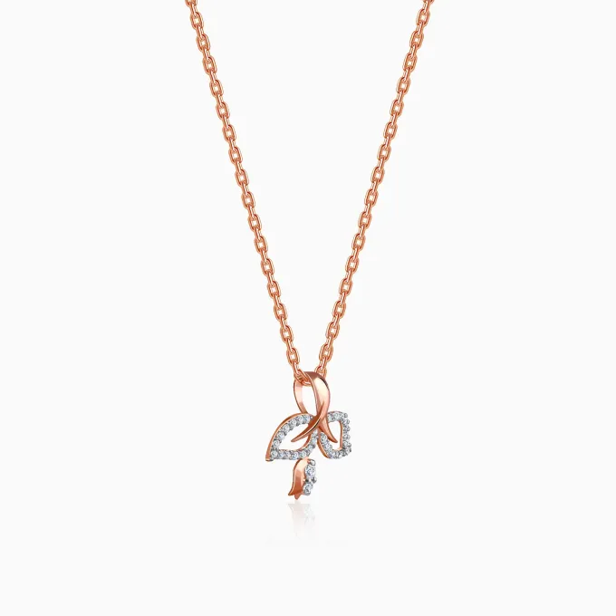Rose Gold Leafline Rose Lab Grown Diamond Pendant