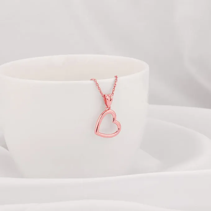 Rose Gold Line Heart Pendant with Box Chain