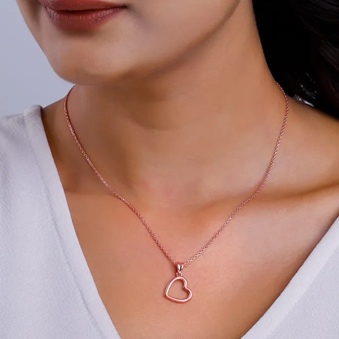 Rose Gold Line Heart Pendant with Box Chain
