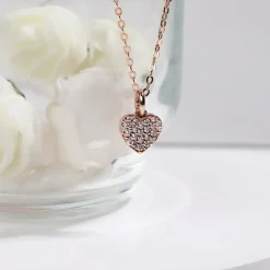 Rose Gold Little Heart Pendant With Link Chain