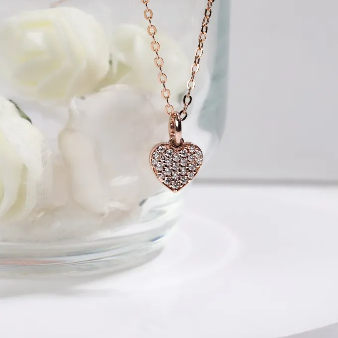 Rose Gold Little Heart Pendant With Link Chain