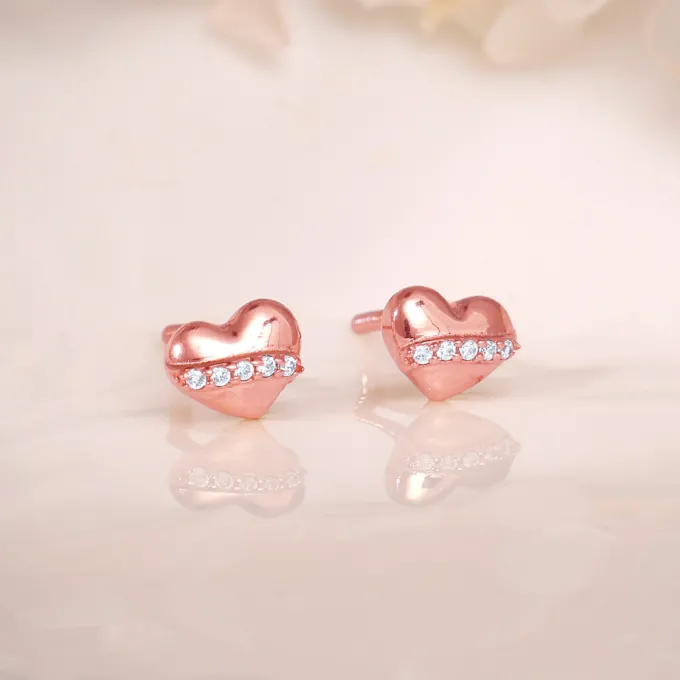 Rose Gold Locket Love Stud Earrings