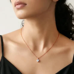 Rose Gold Love Heart Pendant With Link Chain