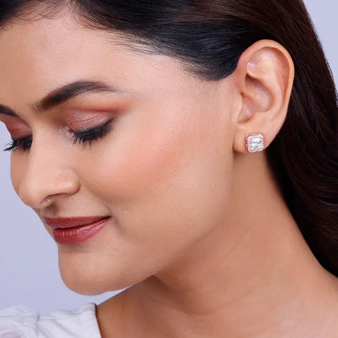 Rose Gold Love Square Earrings