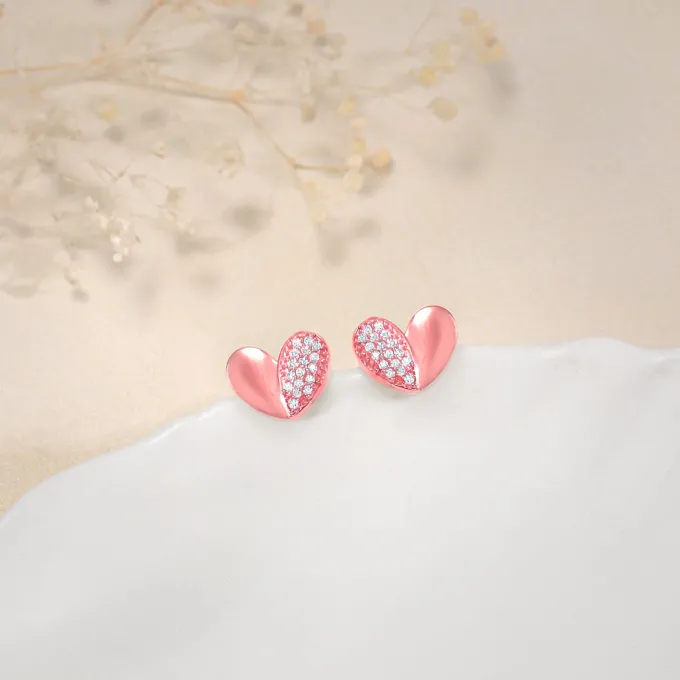 Rose Gold Made for Each Other Stud Earrings