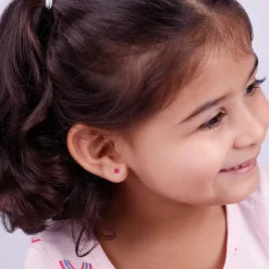 Rose Gold Magenta Flower Stud Kids Earrings