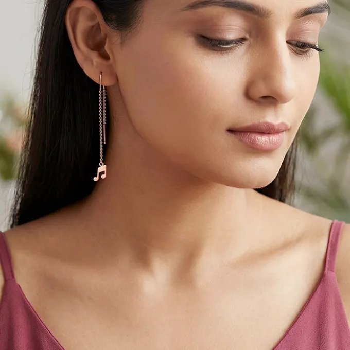 Rose Gold Melody Drop Sui Dhaga Earrings
