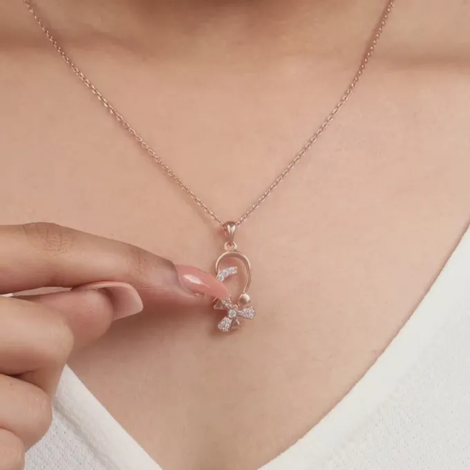 Rose Gold Mindful Musli Spin Pendant With Link Chain