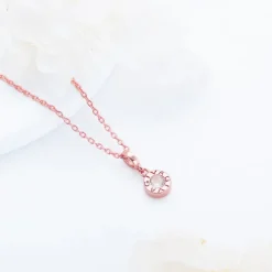 Rose Gold Minimal Zircon Pendant with Link Chain